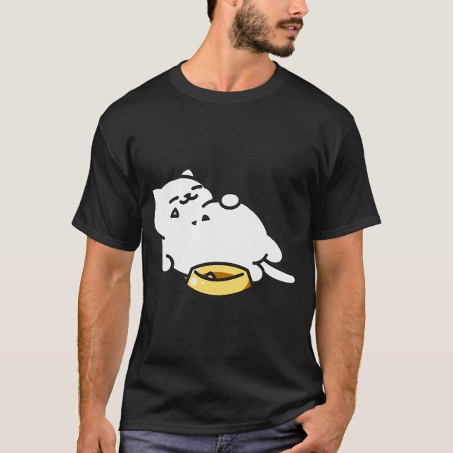 Camiseta Gato Branco Cheio de Comida (Frente)
