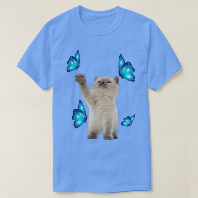 Camiseta Gato Branco Cinto Com Adoção De Gato De Borboleta  (Frente do Design)