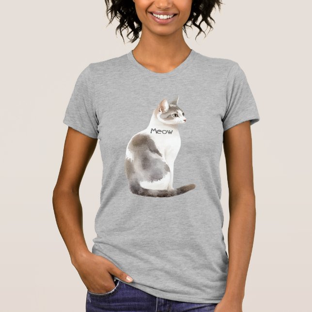 Camiseta Gato Branco Cinza (Frente)
