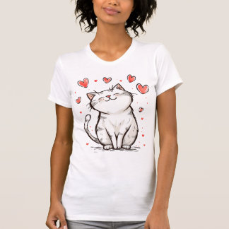 Camiseta Gato Branco com Coração | Felino Minimali
