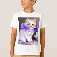 Gato branco com pintura de colarinho de flores rox