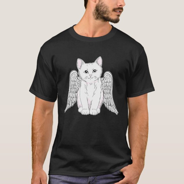 Camiseta Gato Branco com Trabalho de arte de Kitten Wings A (Frente)
