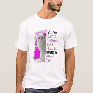 Camiseta Gato Branco das Mulheres Dia de os namorados Cat M
