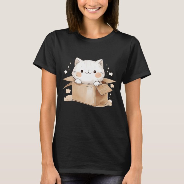 Camiseta Gato branco de anime em uma caixa do desenho anima (Frente)