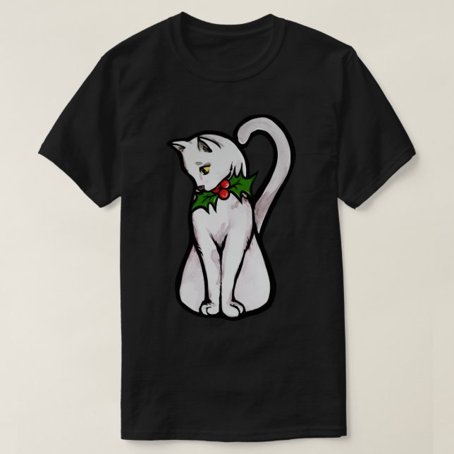 Camiseta Gato Branco de Natal (Frente do Design)