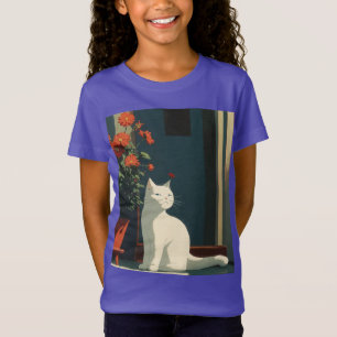 Camiseta Gato Branco e Bloom - Estilo Kitano Minimalista Ta
