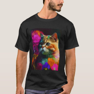 Camiseta Gato Branco e Flores, Amante de Gato, Gato Feminin
