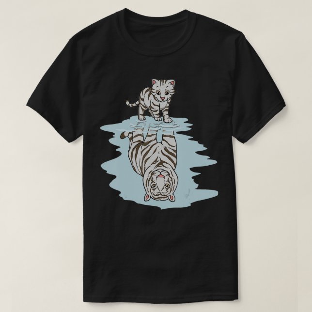 Camiseta Gato Branco Em Reflexão Espelho Tigre Gatinho Baby (Frente do Design)