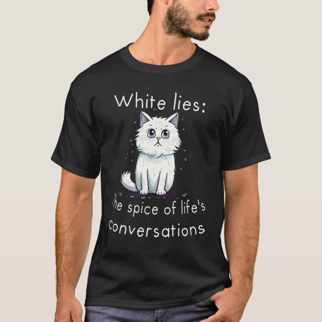 Camiseta Gato branco engraçado com conversa picante com bra (Frente)
