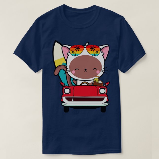 Camiseta Gato branco engraçado dirigindo um carro (Frente do Design)