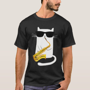 Camiseta Gato Branco Engraçado Vestindo Óculos Solares Joga