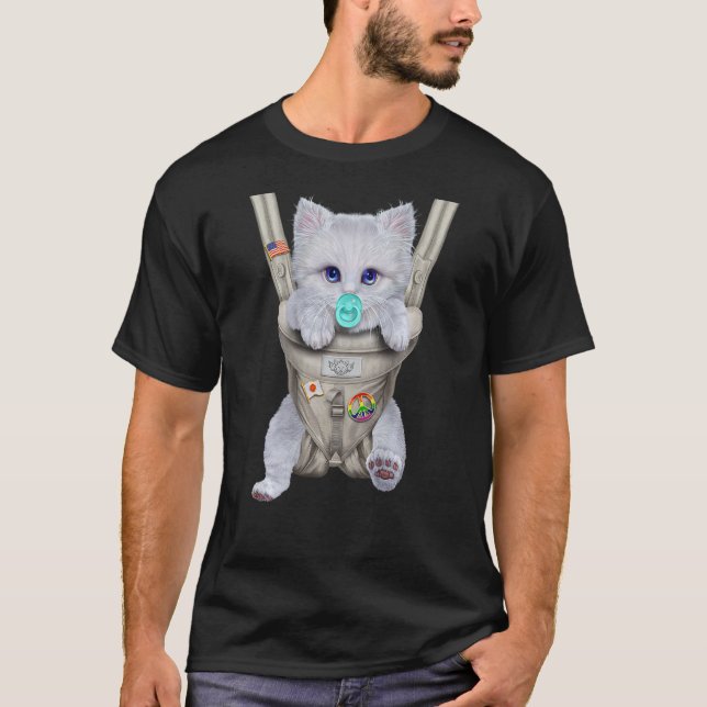 Camiseta Gato Branco Fofinho com Chupeta em Canguru de Bebê (Frente)
