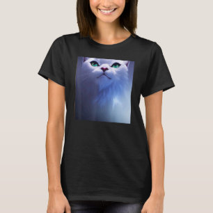 Camiseta Gato Branco Fofinho com Olhos Verdes