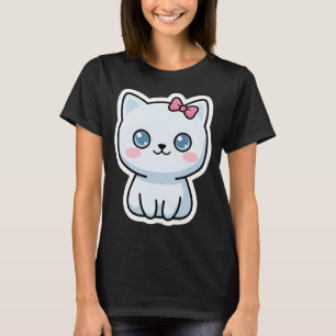 Camiseta Gato Branco Fofo com Laço Rosa