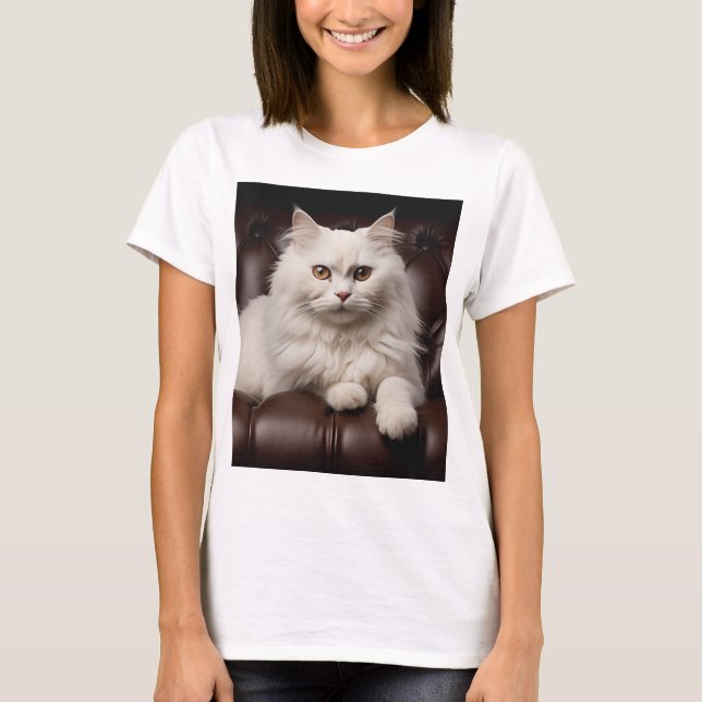 Camiseta Gato branco majestoso (Frente)