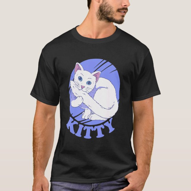 Camiseta Gato branco mordendo o rabo (Frente)
