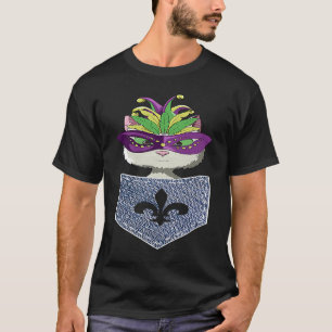 Camiseta Gato Branco no Bolso Gato Carnaval Festa Mardi Gra