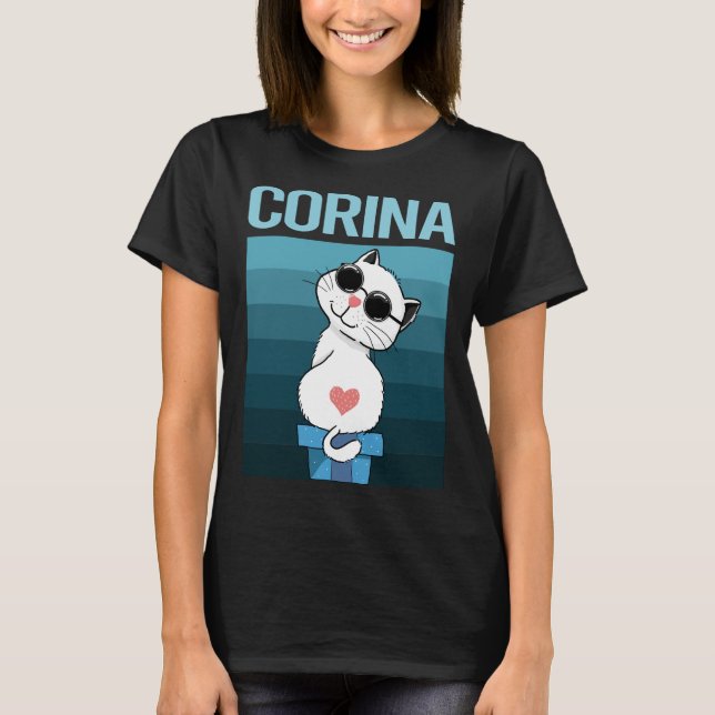 Camiseta Gato Branco - Nome Corina (Frente)