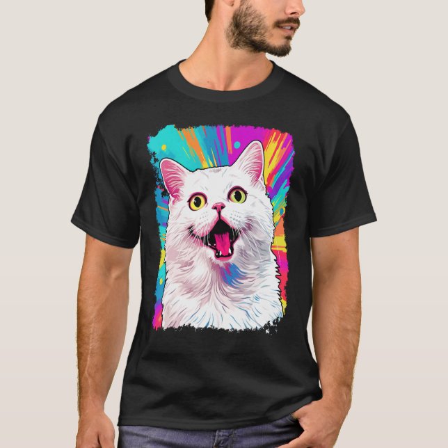 Camiseta Gato Branco Pop Art (Frente)