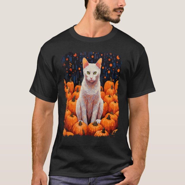 Camiseta Gato Branco Pop Art Halloween (Frente)