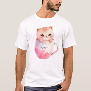 Camiseta Gato branco-rosado em uma taça de chá (2)