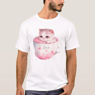 Camiseta Gato branco-rosado em uma taça de chá (3)
