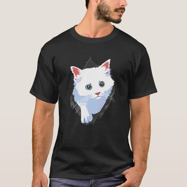 Camiseta Gato branco-Roupa de-gato doce, torto de tecido (Frente)