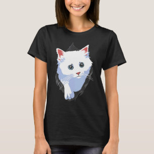 Camiseta Gato branco-Roupa de-gato doce, torto de tecido