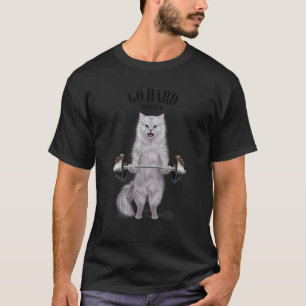 Camiseta Gato Branco Treinamento de Músculo Levantamento de
