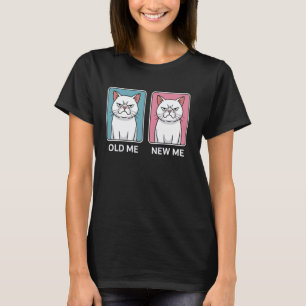 Camiseta Gato Bravo Engraçado Velho Eu Novo Eu Sarcástico