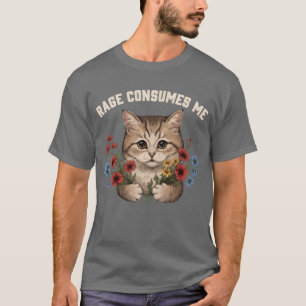 Camiseta Gato Bravo Fofo com Flores Raiva Me Consome