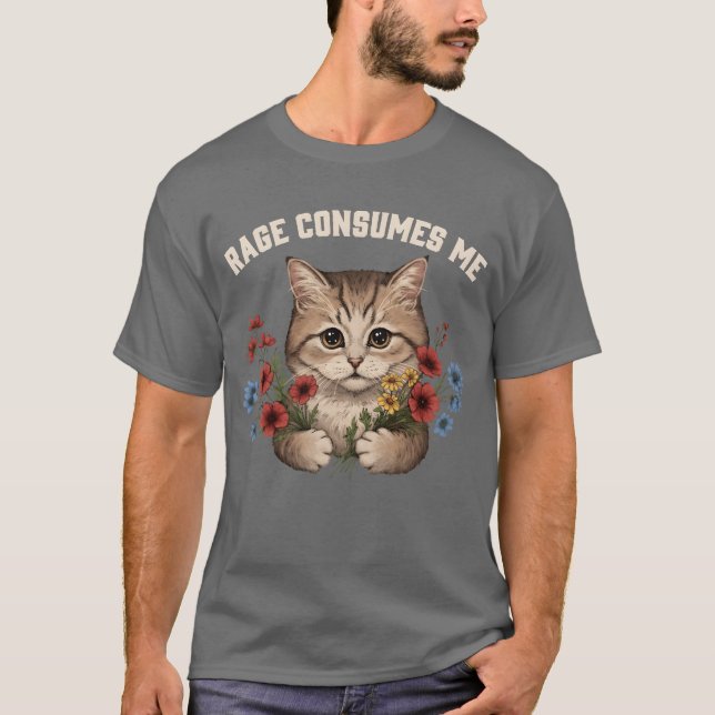 Camiseta Gato Bravo Fofo com Flores Raiva Me Consome (Frente)