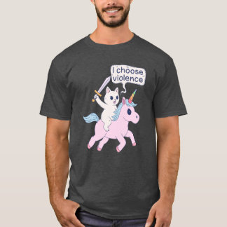 Camiseta Gato Bravo Montando Unicórnio Eu Escolho Violência