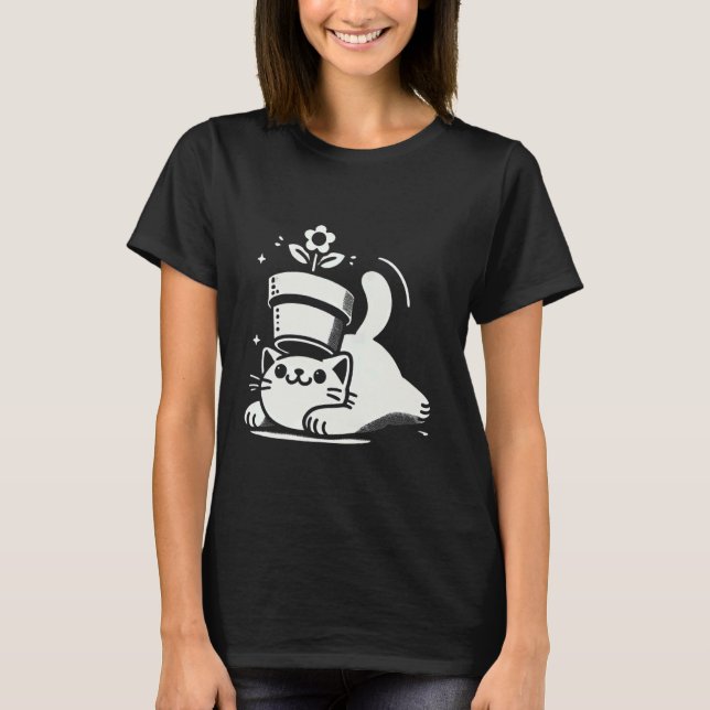 Camiseta Gato Brincalhão com Panela na Cabeça Funny Hallowe (Frente)