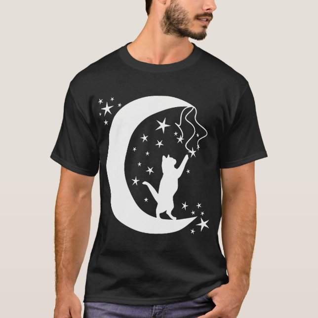 Camiseta Gato Brincando Com A Lua Das Estrelas (Frente)