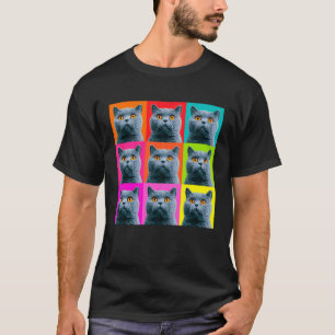 Camiseta Gato British Shorthair Design de Arte Pop em Bloco