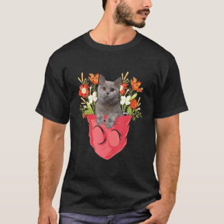 Camiseta Gato British Shorthair No Bolso Floral Família Don
