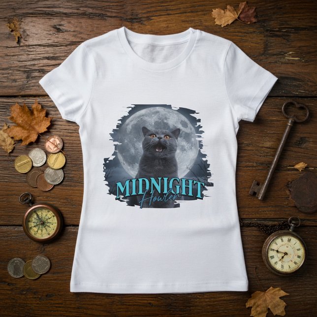 Camiseta Gato British Shorthair Uivando Para a Lua (Criador carregado)