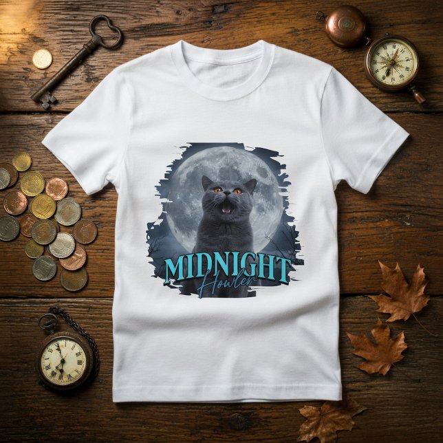 Camiseta Gato British Shorthair Uivando Para a Lua (Criador carregado)
