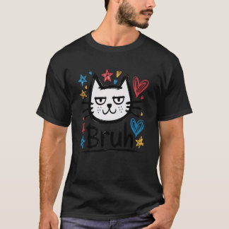 Camiseta Gato Bruh Meme Doodle Engraçado Sarcástico Gráfico