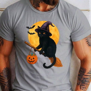 Camiseta Gato Bruxa Chapéu Abóbora Halloween