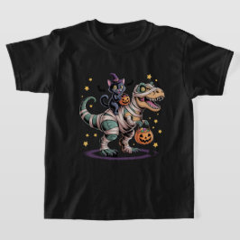 Camiseta Gato Bruxa Montando T-Rex Múmia – Dino Fofo de Hal