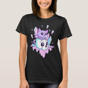 Camiseta Gato Bruxo Fofo Pastel Gótico Crânio Gatos Assusta