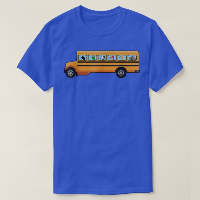 Camiseta Gato, Cachorro E Pato Num Ônibus Escolar Engraçado (Frente do Design)