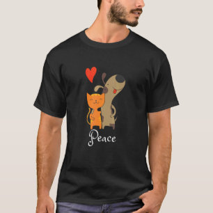 Camiseta Gato Cachorro Paz Juntos Eu Amo Animais