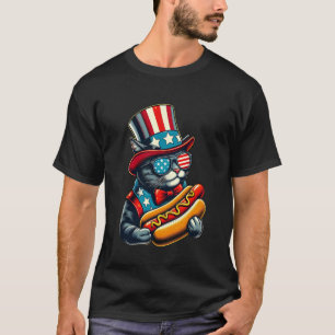 Camiseta Gato Cachorro Quente Engraçado 4 de Julho