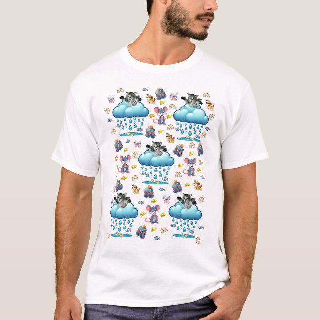 Camiseta Gato Cachorro Rato Arco-íris Queijo Peixe (Frente)