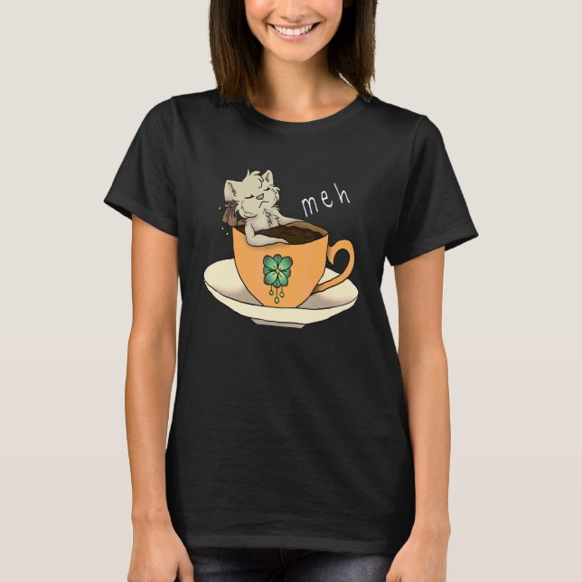 Camiseta Gato Café Sarcástico Meh (Frente)