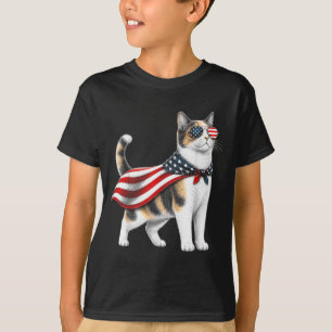 Camiseta Gato Calico 4 De Julho Bandeira Americana Patrióti