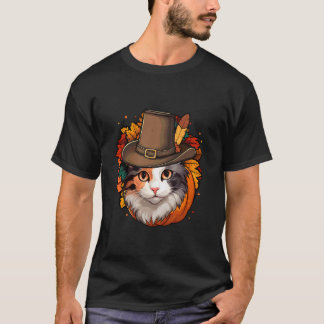 Camiseta Gato Calico de Ação de Graças Engraçado
